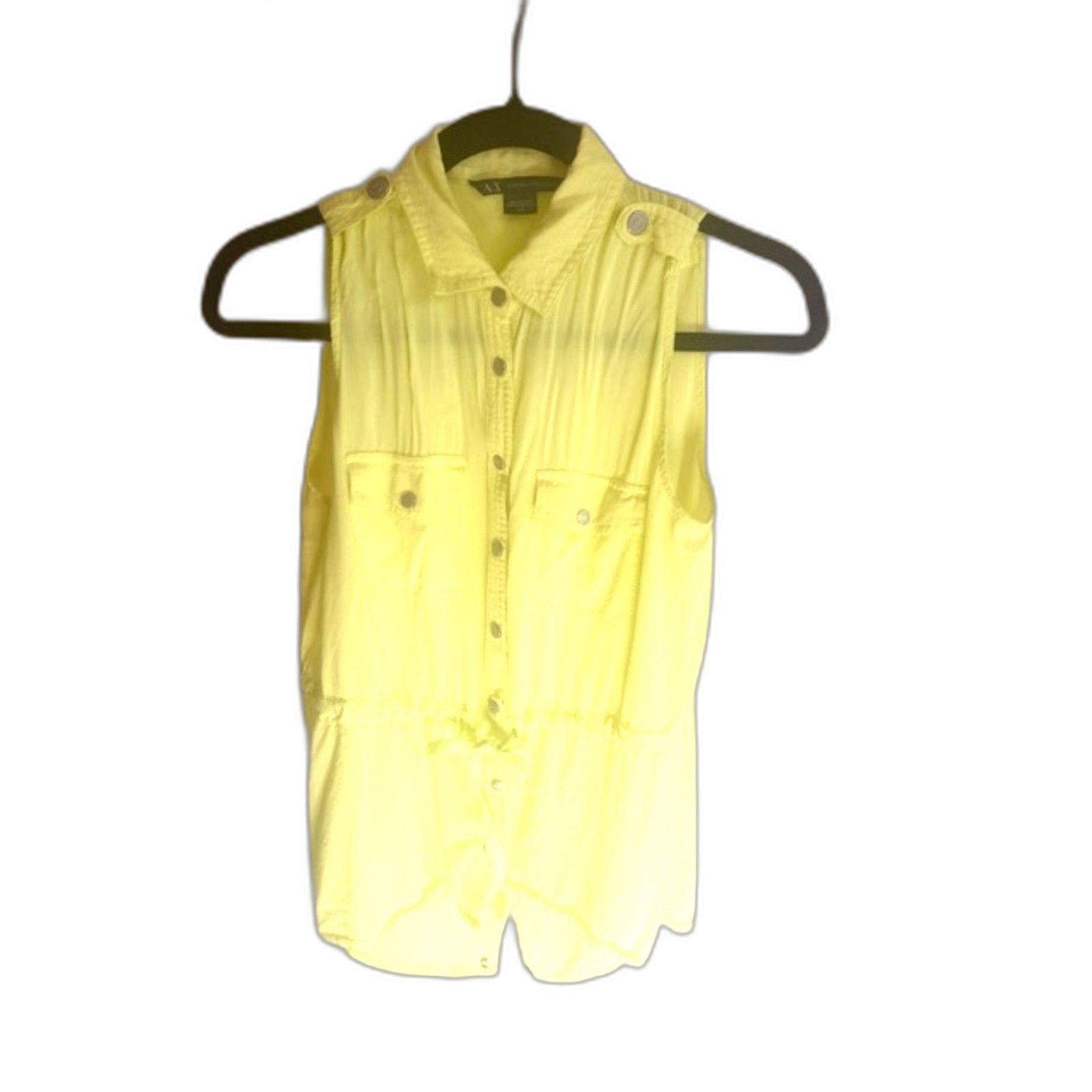 Armani Exchange A|X Sleeveless Blouse Size S Neon Yellow Button Front Top