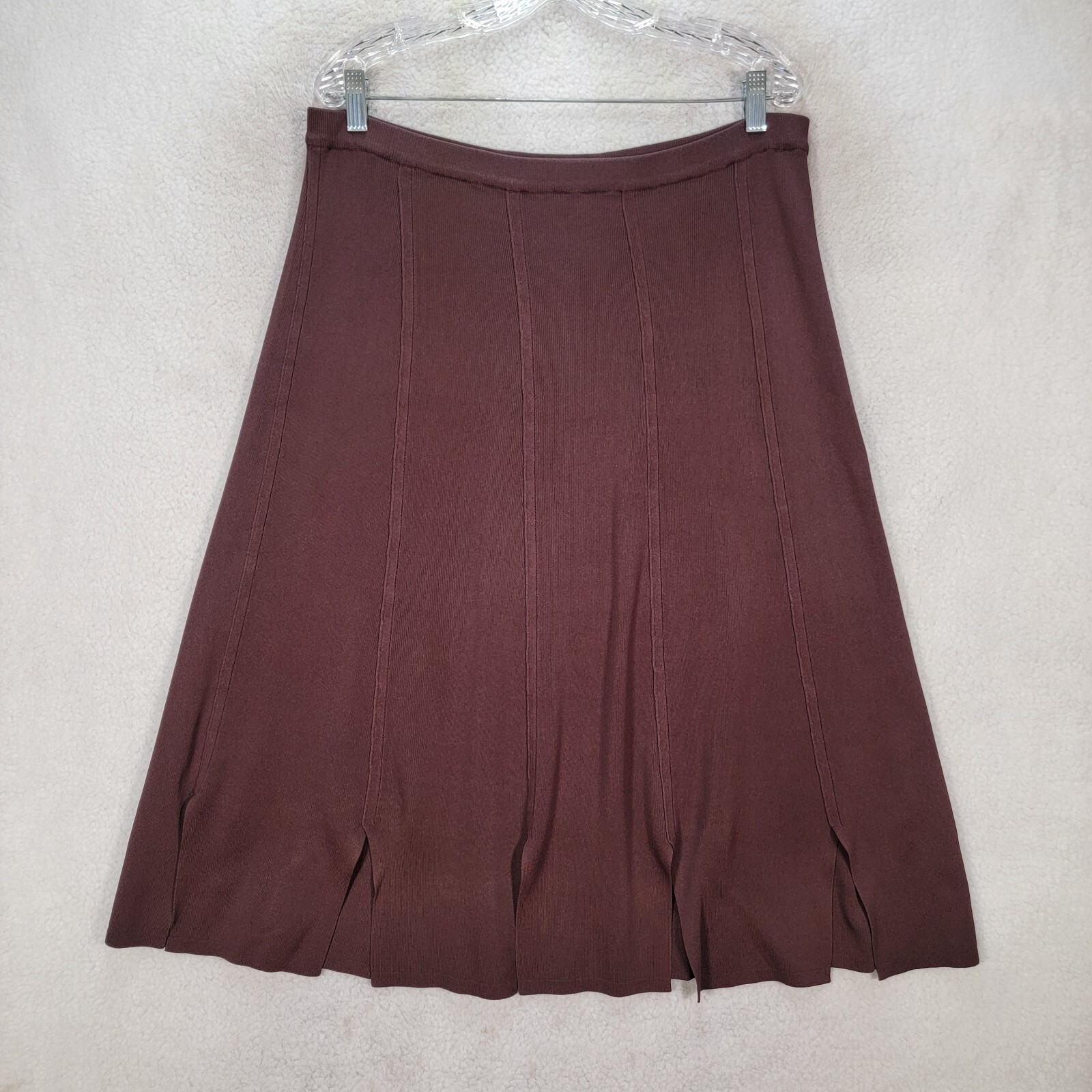 Vtg 90s Gardy Womens Skirt Size L Brown Rib Knit Pull On Slit Unique Midi A Line