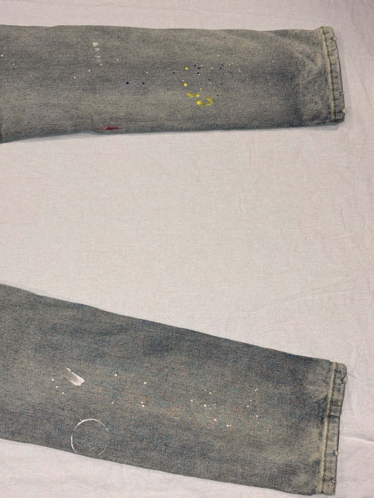 First Row Slim Straight Stretch Denim Jeans 30×32 Light Stone Tint Embroidered
