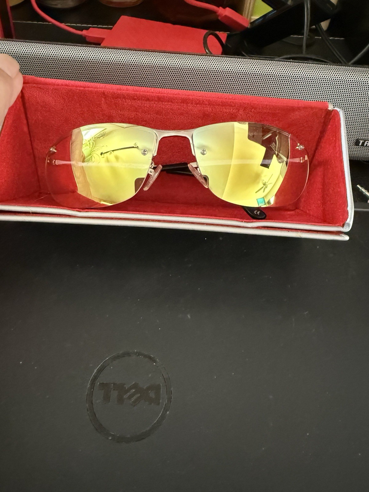 Shark Optics Pro Poker Eyewear Rimless Mirrored Gold Lens Sunglasses Silver