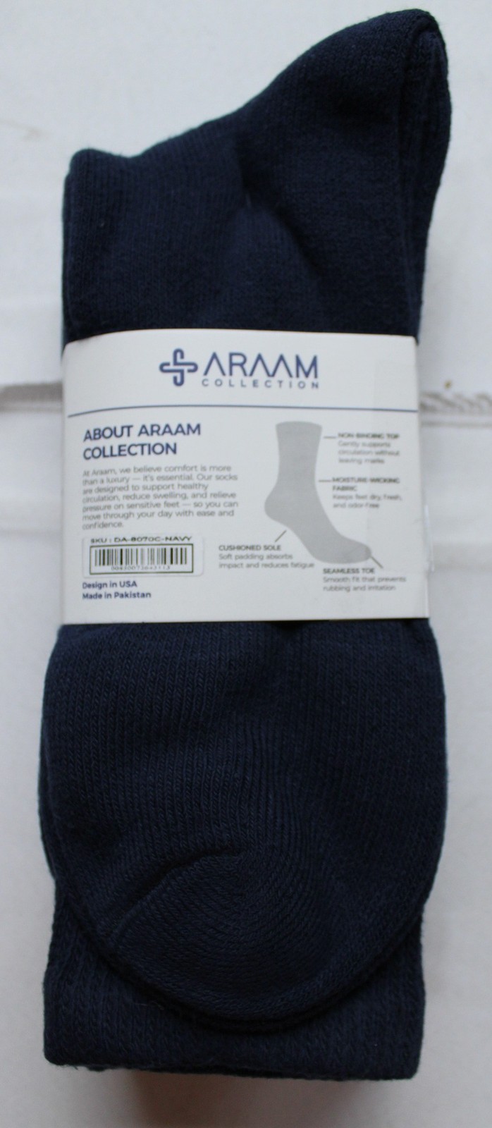 Araam Womens Diabetic Circulatory ComfortFlex Crew Socks NN7 Navy Blue 13-15 NWT