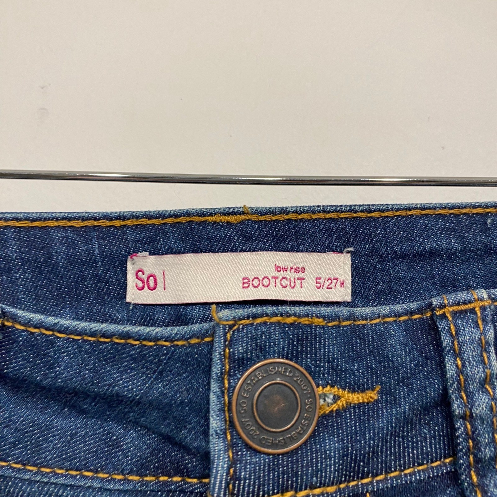SO Low Rise Bootcut Jeans Dark Wash Denim Size 5/27W Blue Five Pocket Casual