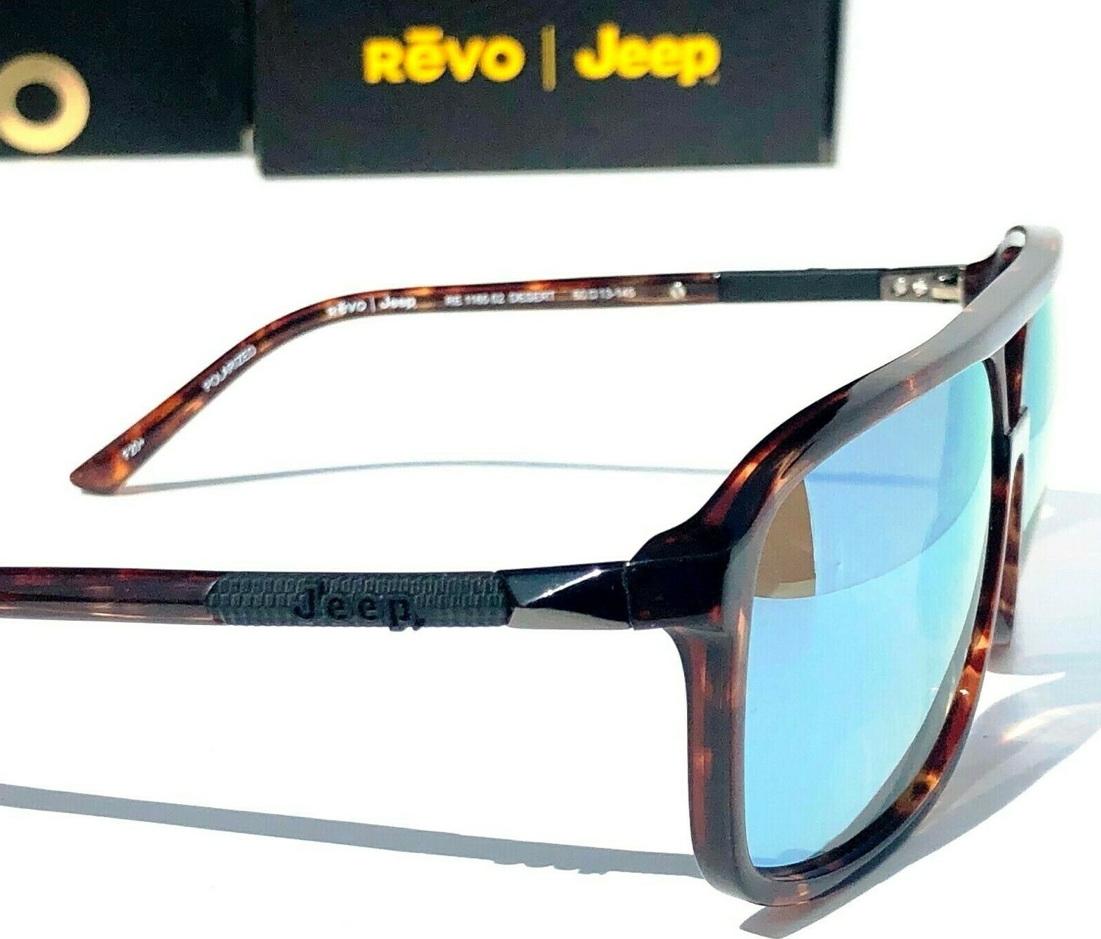 JEEP® DESERT Tortoise polished 60mm Pilot POLARIZED Blue Water Sunglass 1165 02
