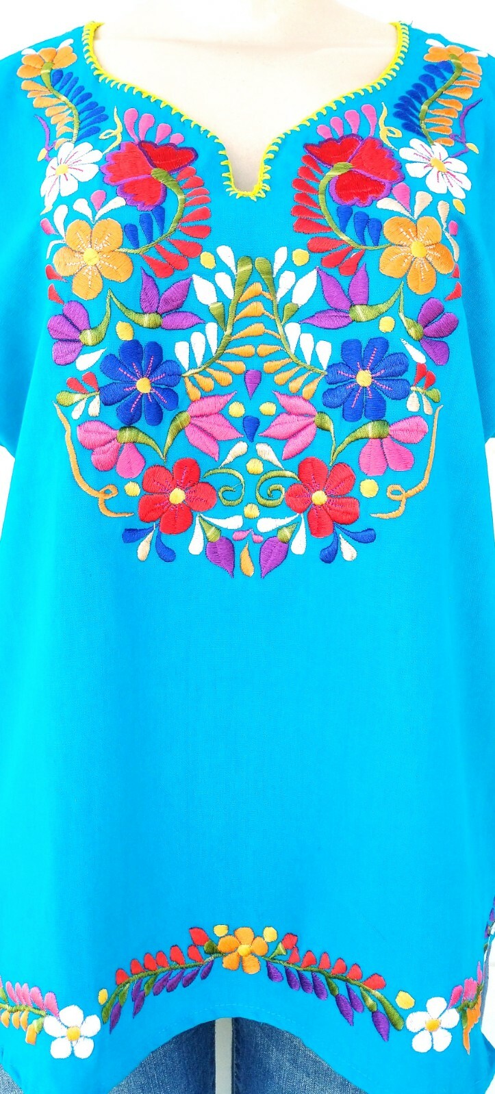 Mexican Embroidered Women’s Blouse Assorted Sizes & Colors S To 3XL Peasant Top