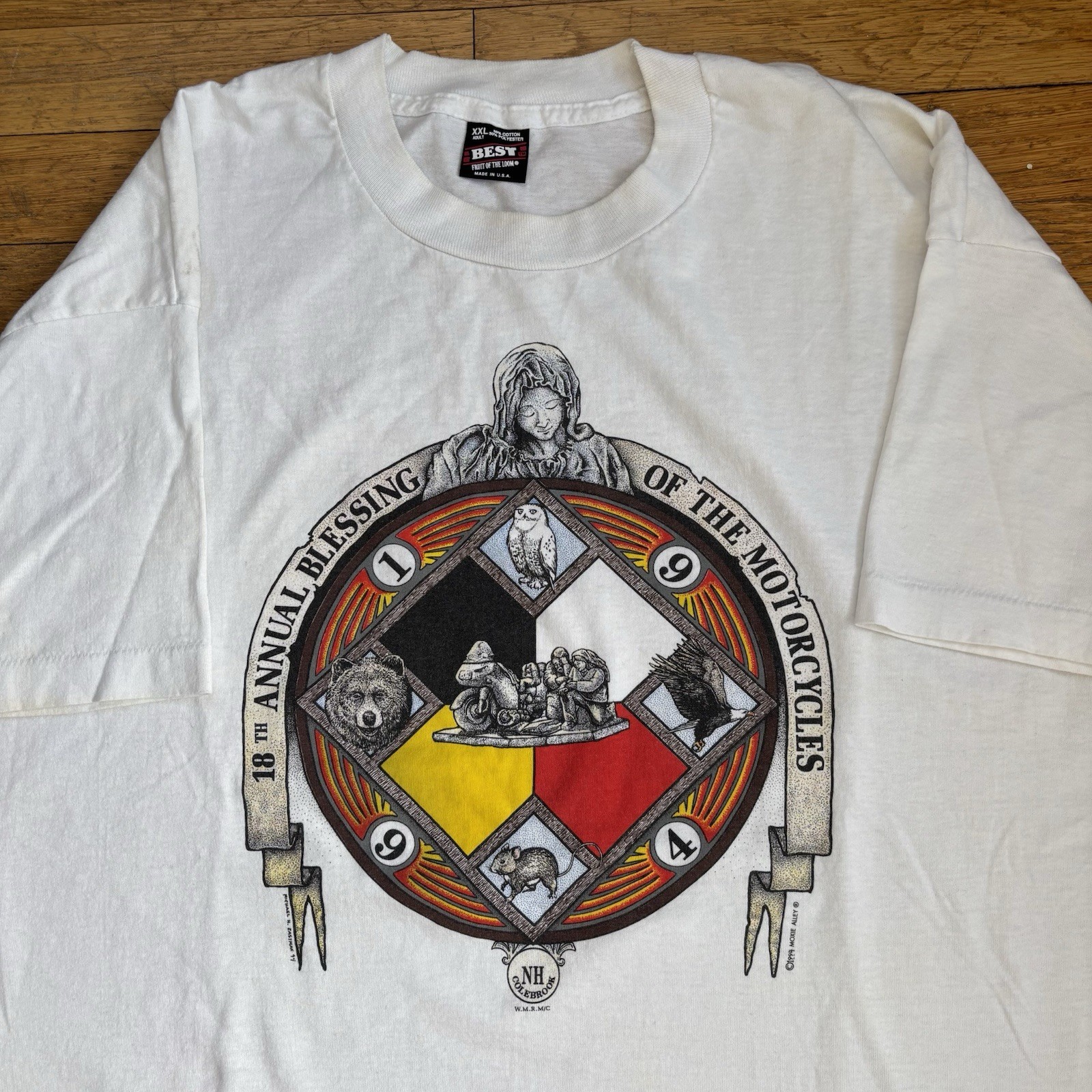 Vintage 90s Biker Shirt Blessing Of The Motorcycles White Sz XXL USA MADE