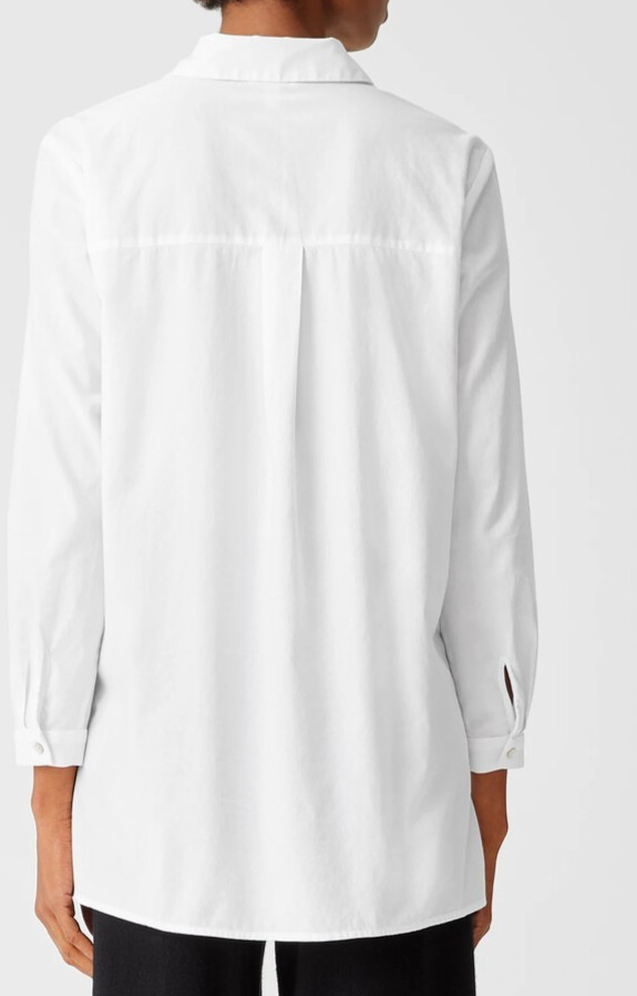 NWT Eileen Fisher Classic Collar Long Shirt XL B49.5″ fit 1X? Lightwt Cotn Twill