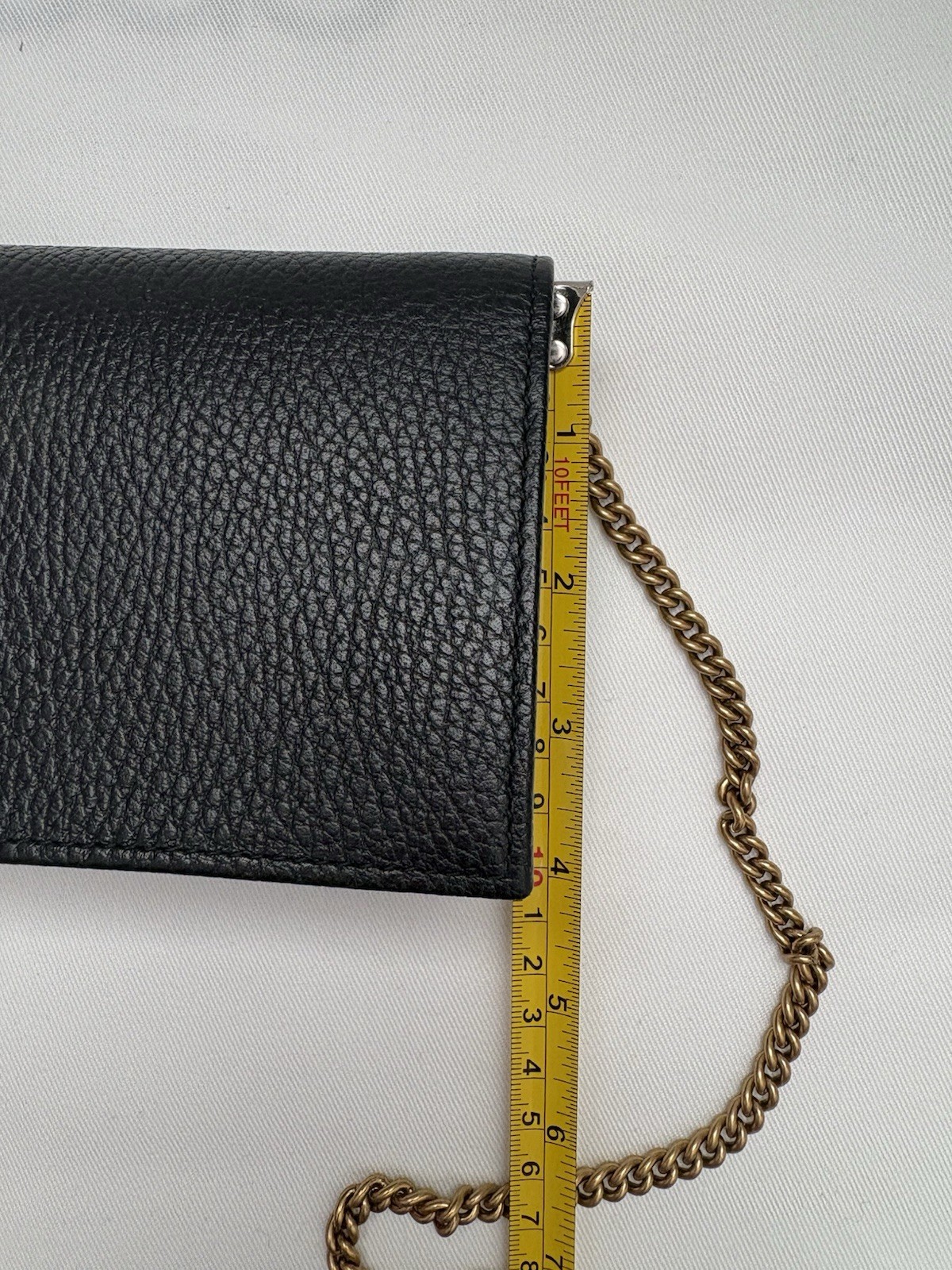Gucci Marmont Bow Black Leather Clutch Wallet On Chain Gold GG Crossbody Bag