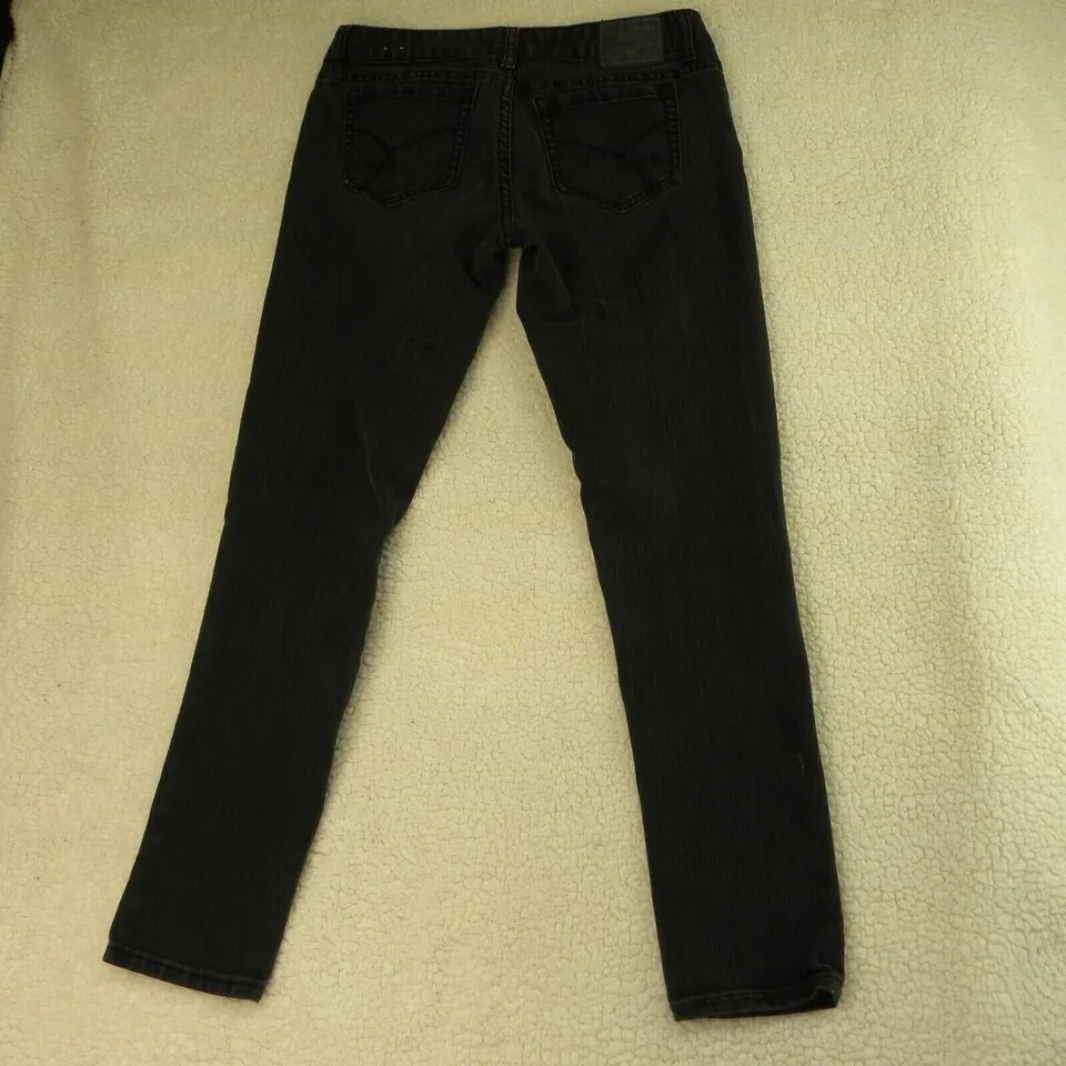 Amethyst Jeans Womens 11 Black Straight Leg Mid Rise Stretch Denim Meas 32×30