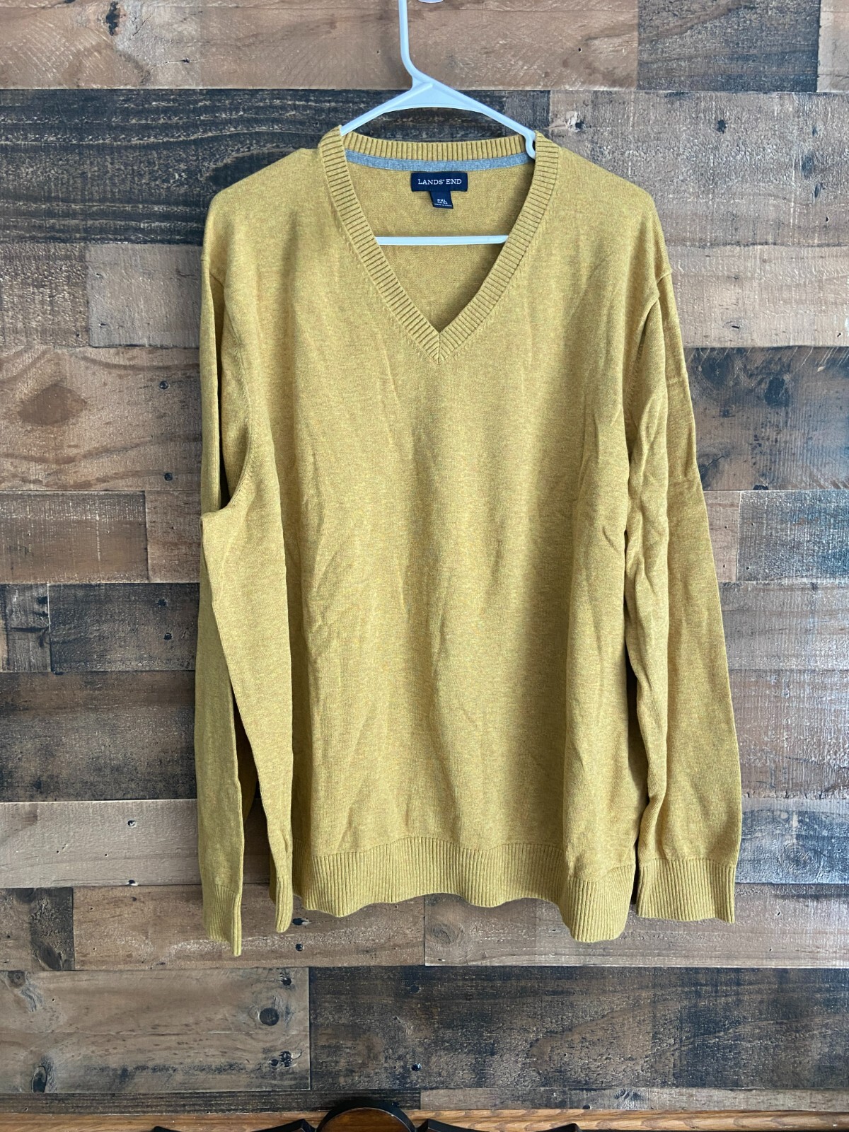 Land’s End Men’s V-Neck Sweater Yellow 100% Baumwolle Cotton Size XXL 50-52