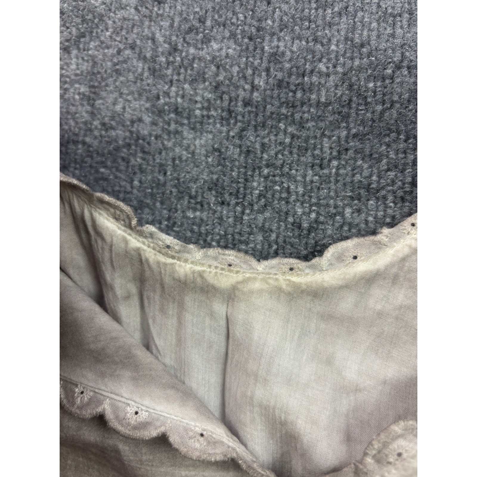 Sea Gypsies Mini Dress Womens Medium Grey Cotton Lace Trim Boho Embroidered