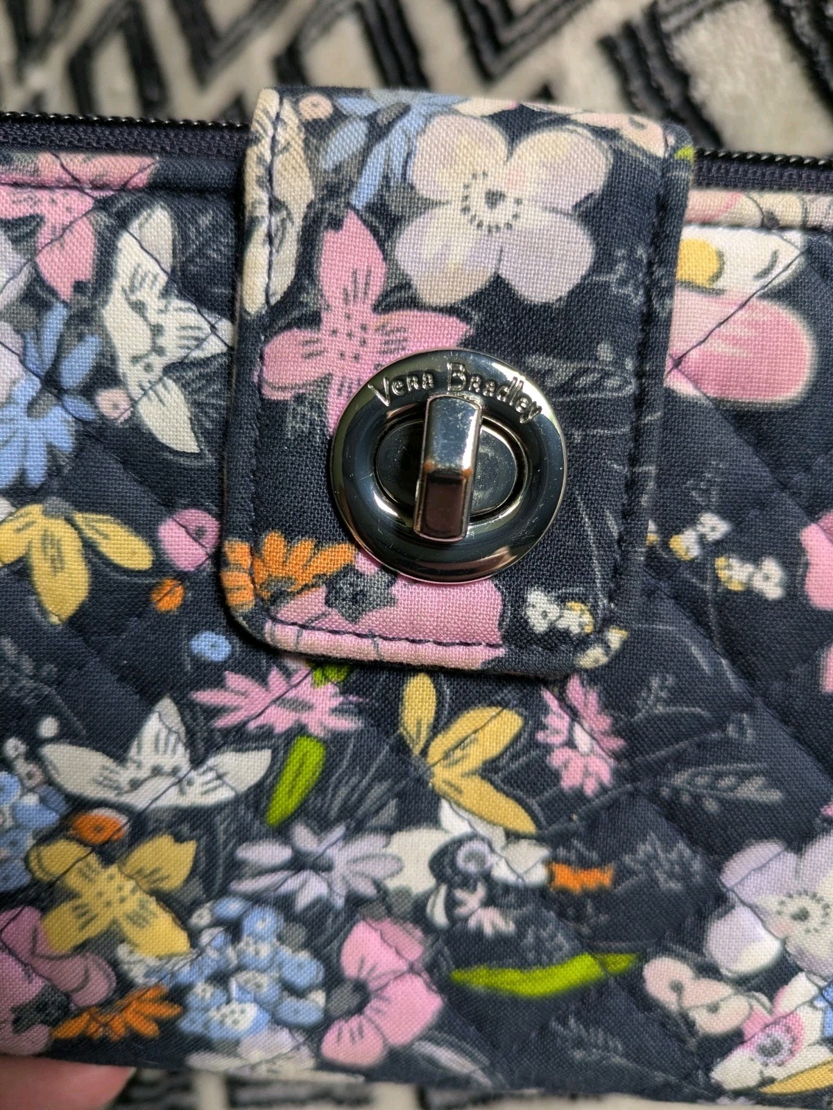 Vera Bradley Turn Lock Zip Wallet, RFID, Midnight Wildflowers Retired Print