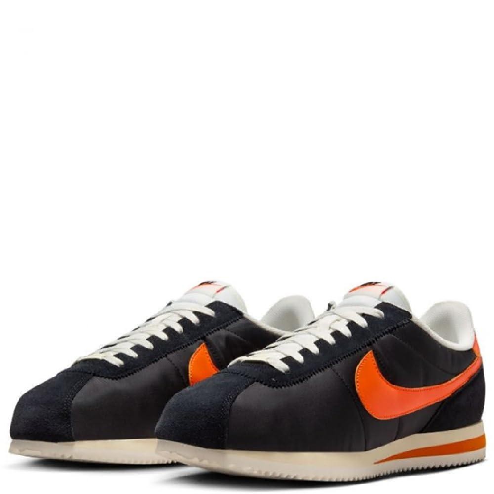 Nike Mens’ Cortez Textile Shoes – Black/Sail/Muslin/Safety Orange