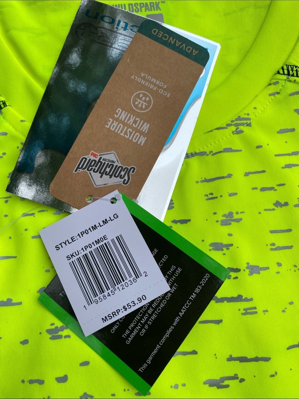 New WILDSPARK Men’s Large Reflective Silver UPF 50+ Neon Yellow Mesh Underarm