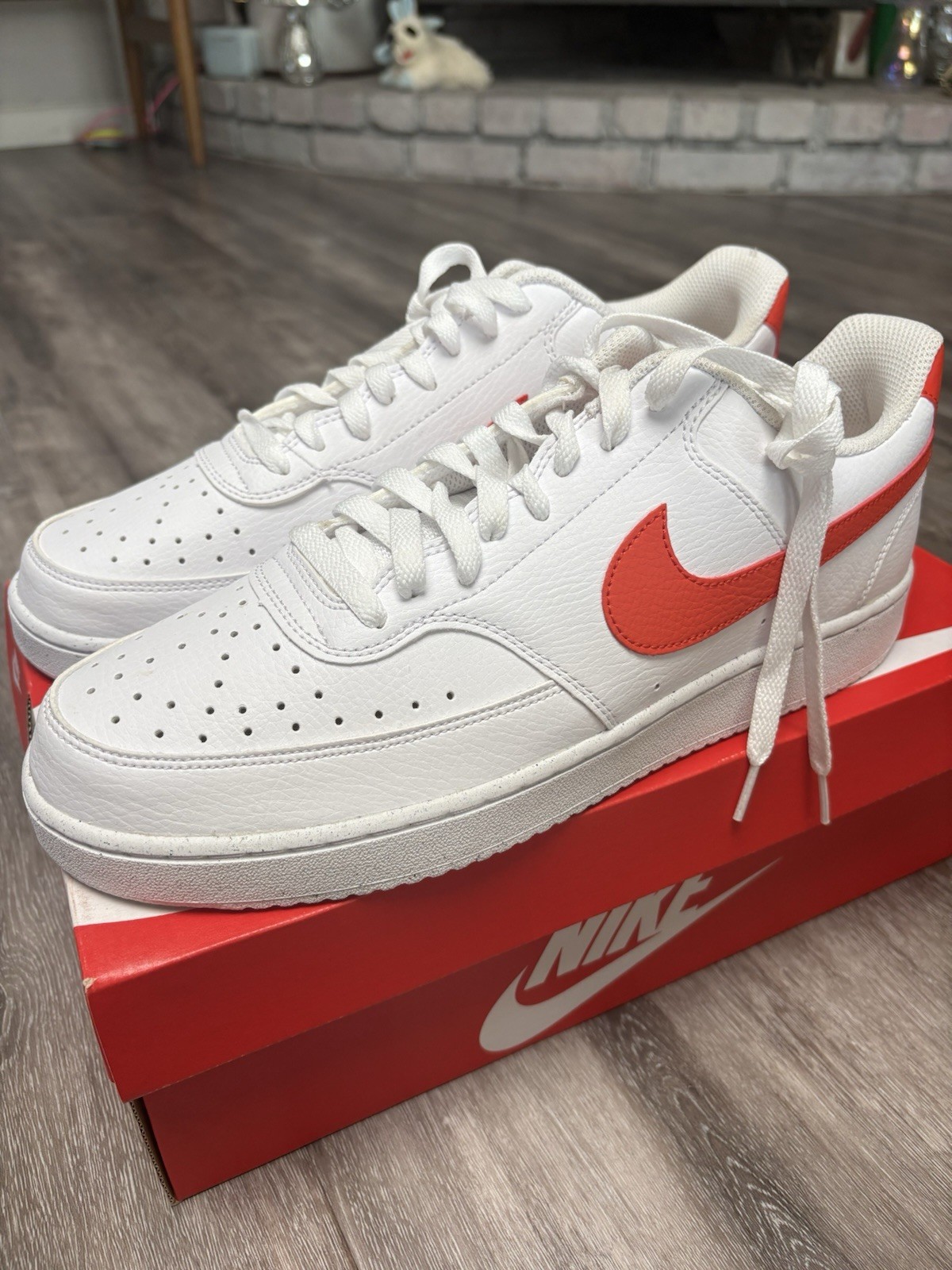 NIB SIZE 11 Nike Court Vision Low Next Nature Sneakers In White And Picante Red