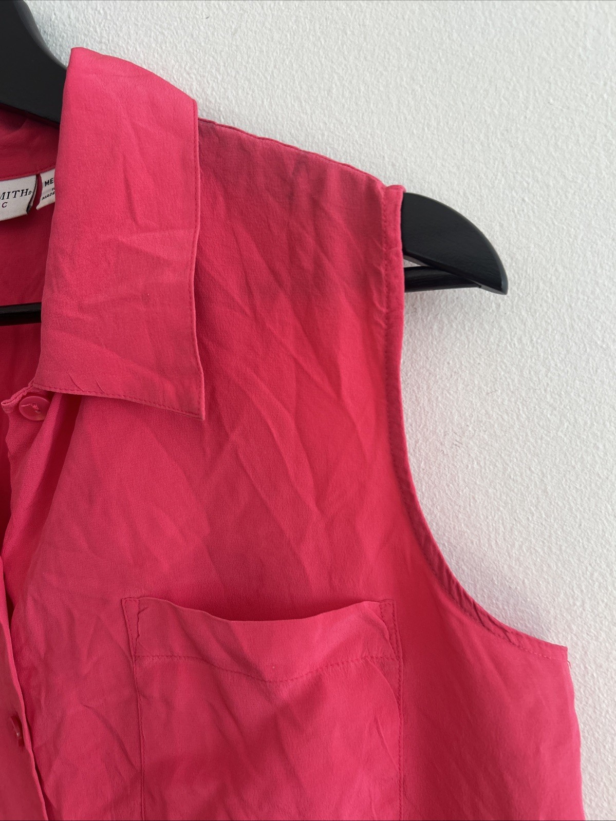 Jacky Smith Women’s 100% Silk Button Down Hot Pink Vintage Sleeveless Top Sz S