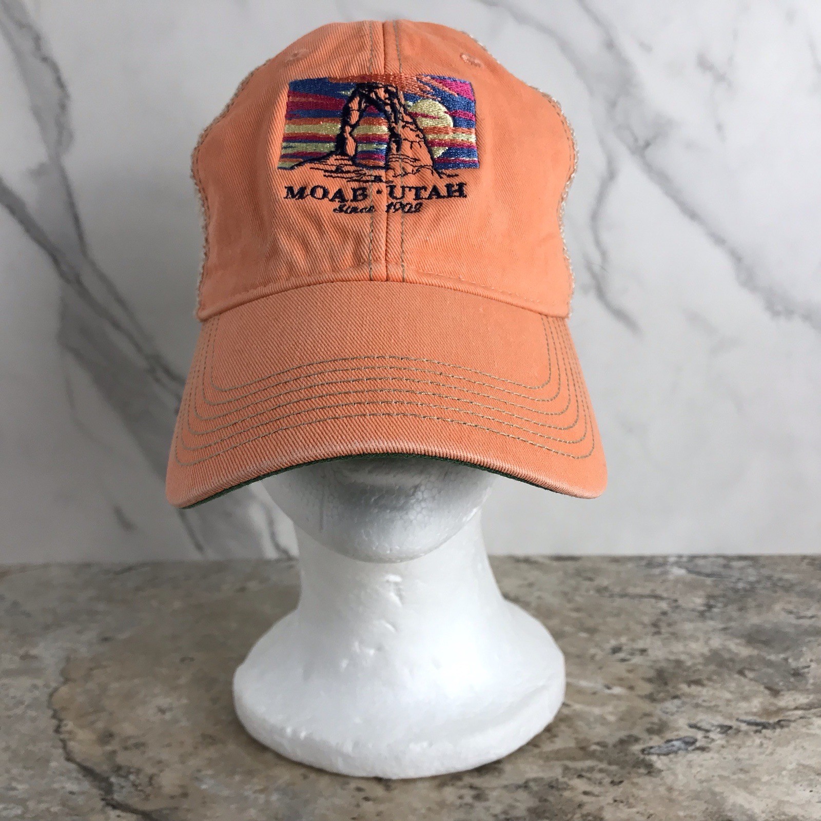 MOAB UTAH SINCE 1902 EMBROIDERED LOGO ORANGE TRUCKER MESH SNAPBACK HAT