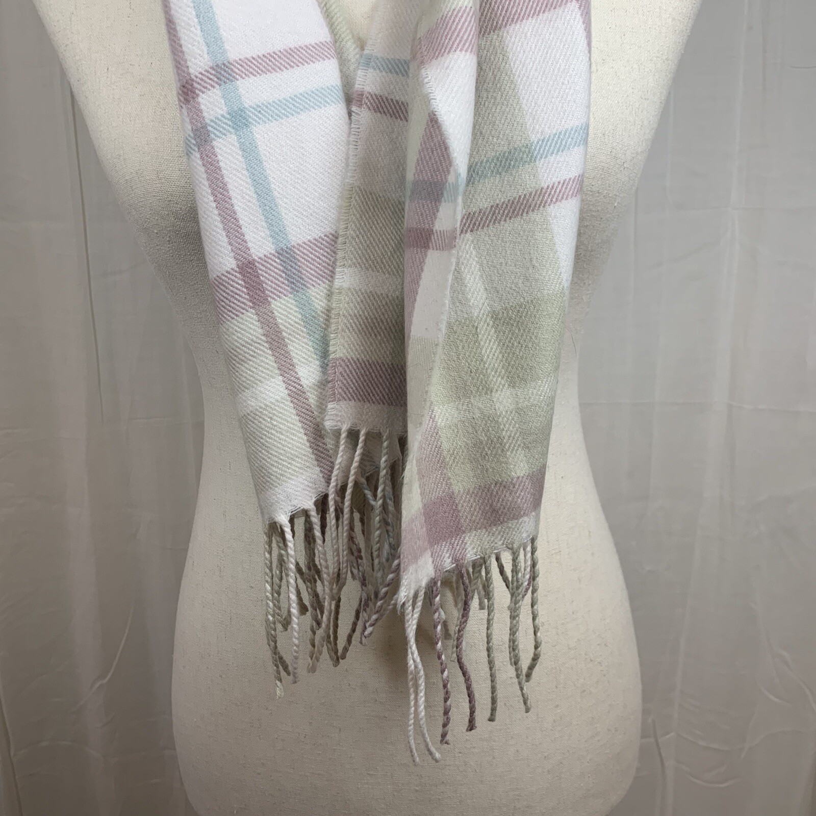 Unbranded Check Plaid Scarf Ivory Light Blue Mauve Beige