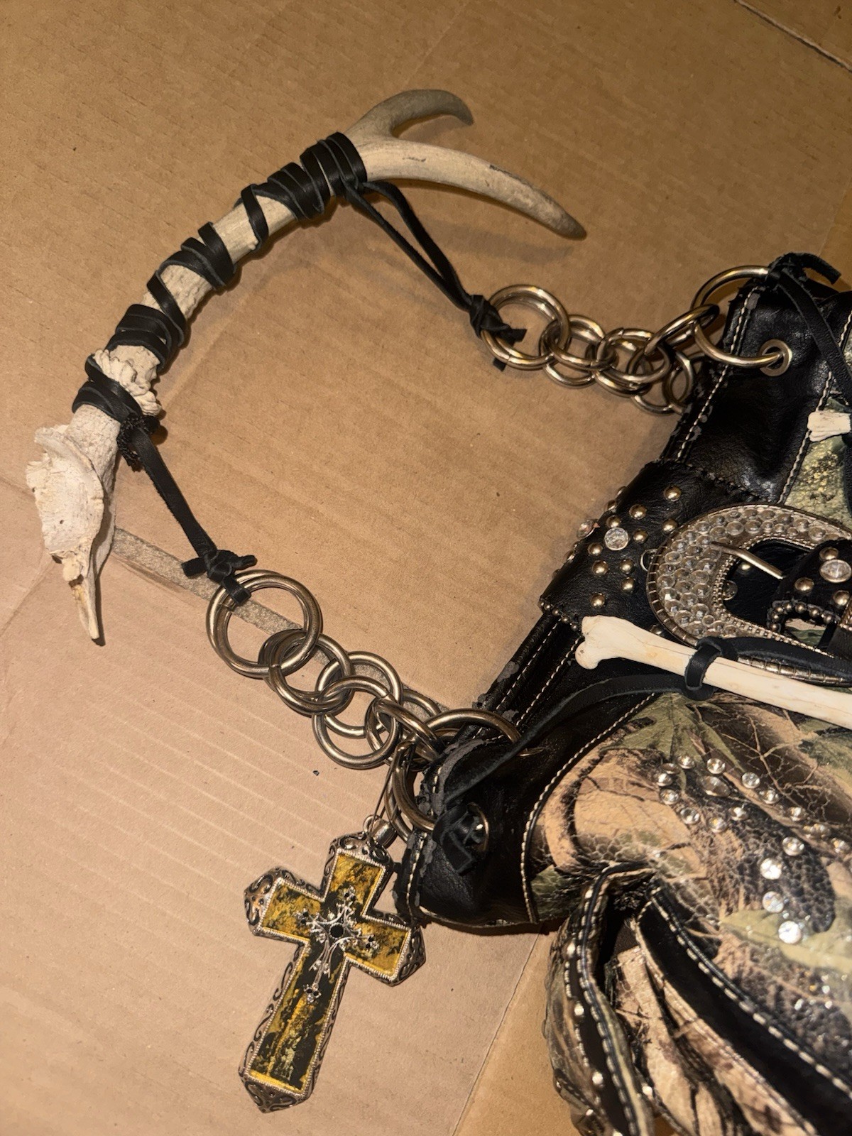 Montana West Camo Studded Western Shoulder Bag w/ Cross Charm Zip Lined Pockets
