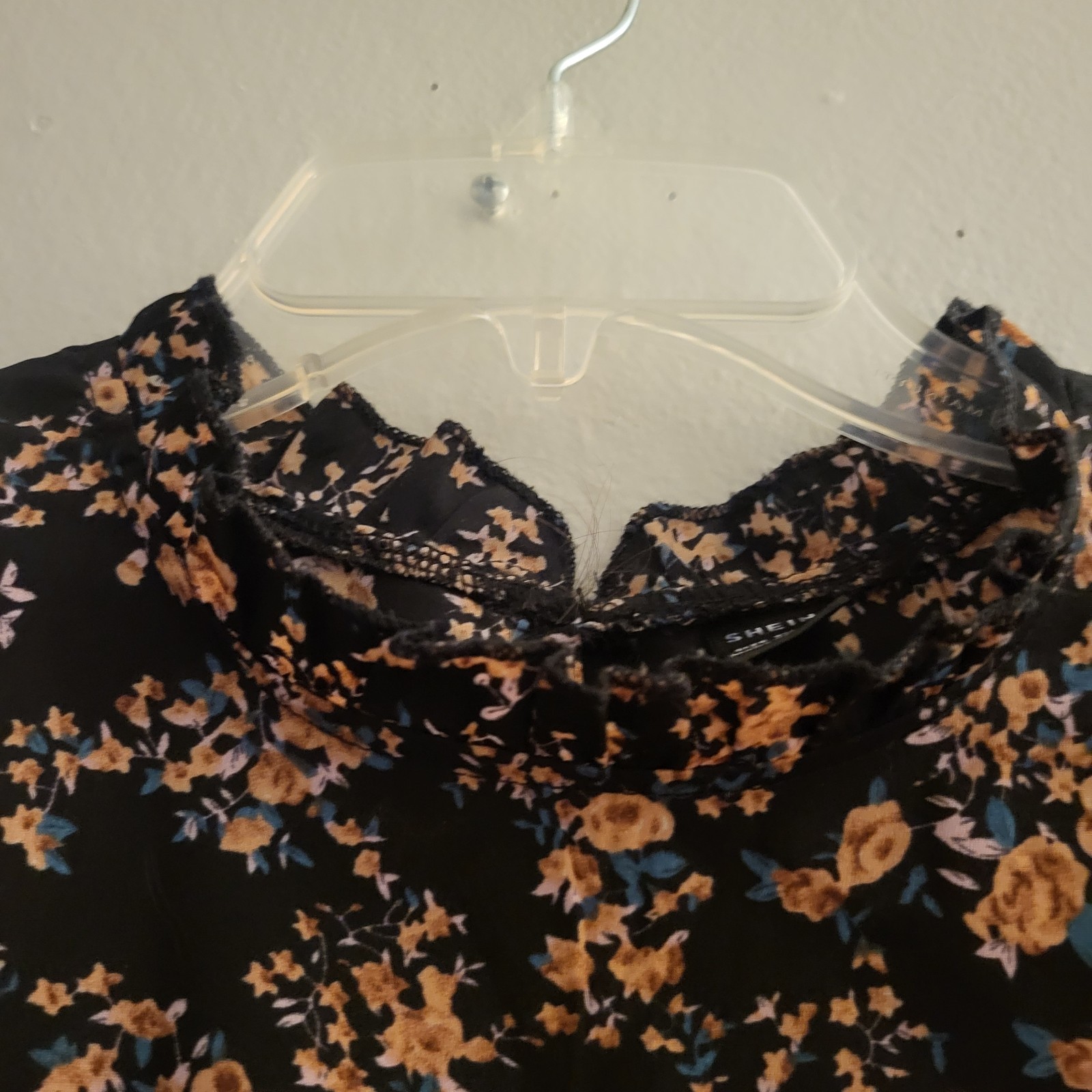 Ditsy black floral Petal Sleeve Layered Midi Dress small Prairie Forest Fairy