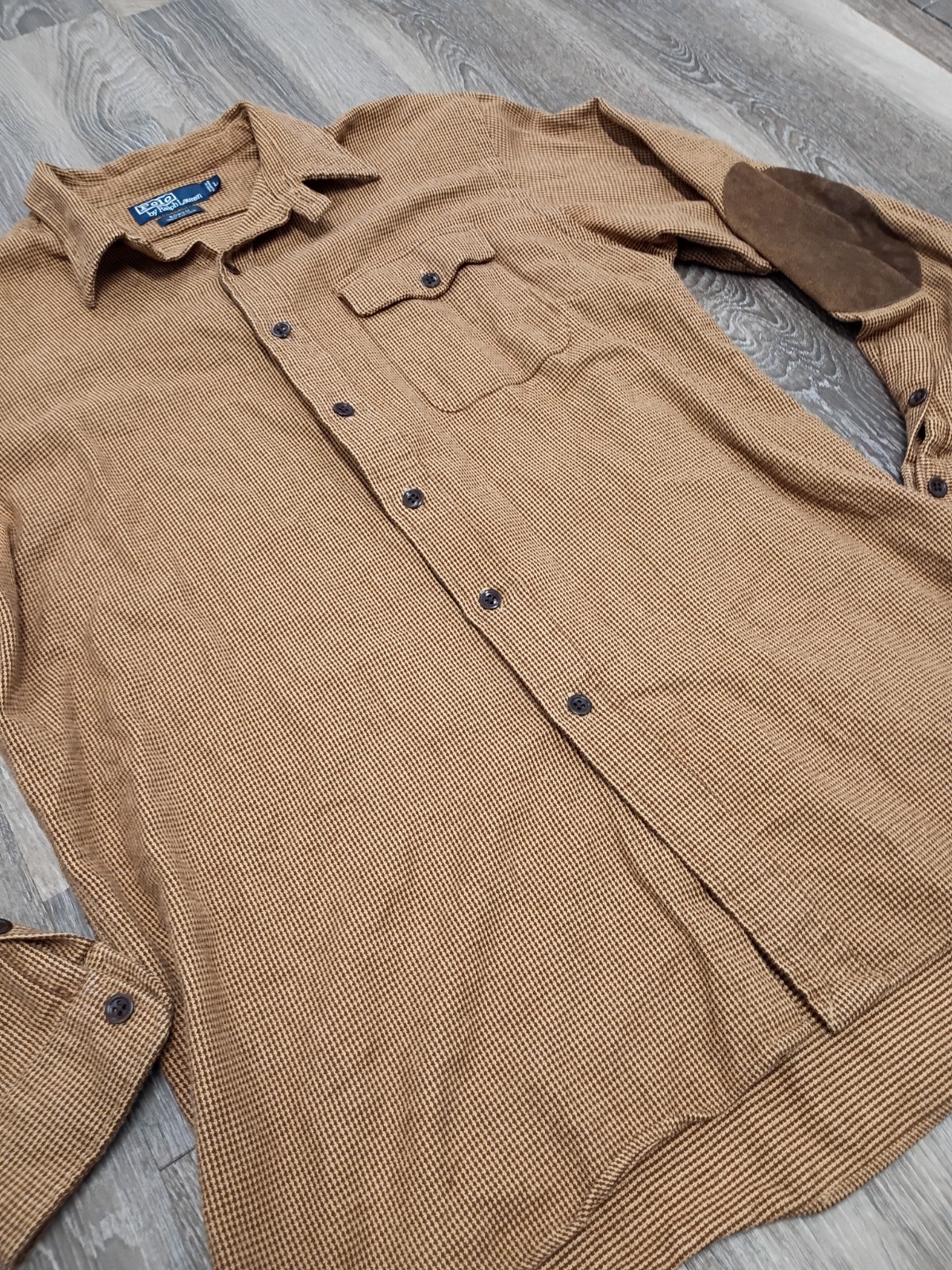 Polo Ralph Lauren Bowen Flannel Shirt L Rust Brown Hounds Tooth Cotton Suede