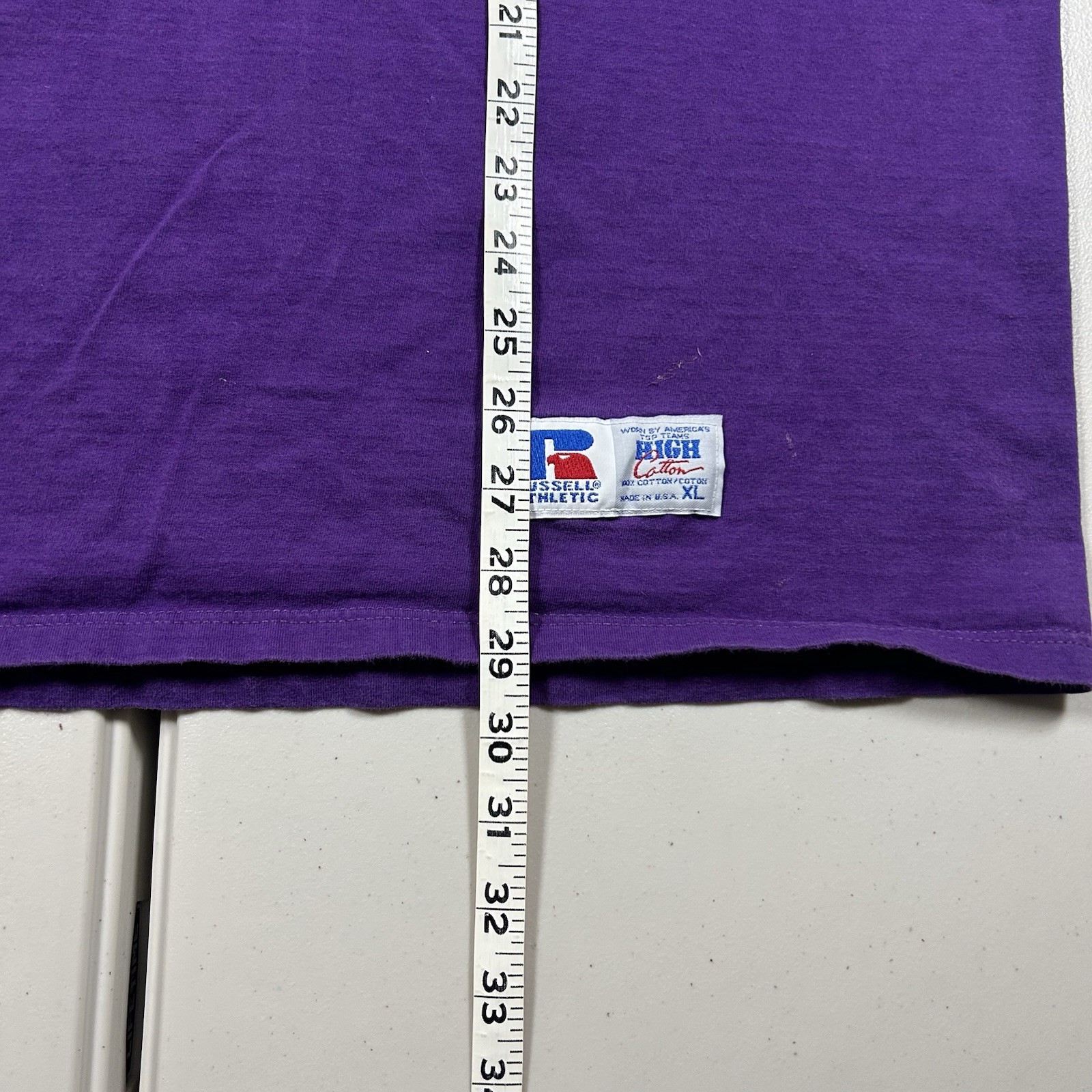 Vintage 90s Russell Athletic Blank Pocket Tee Purple Made in USA Cotton Men’s XL