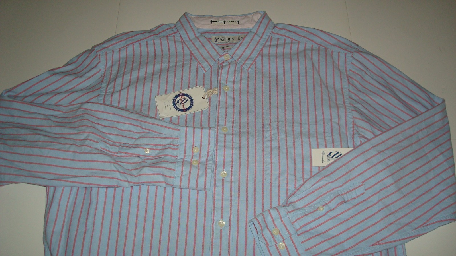 NWT NAUTICA Spinnaker Slim Fit 100% Cotton Dress Casual Shirt Mens Sz M, XL Blue