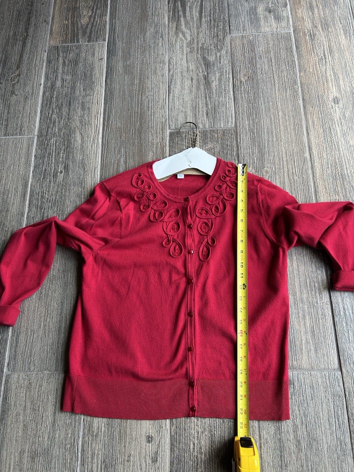 Croft & Barrow Wine Red Button Up Cardigan Sweater with Embellished Neckline
