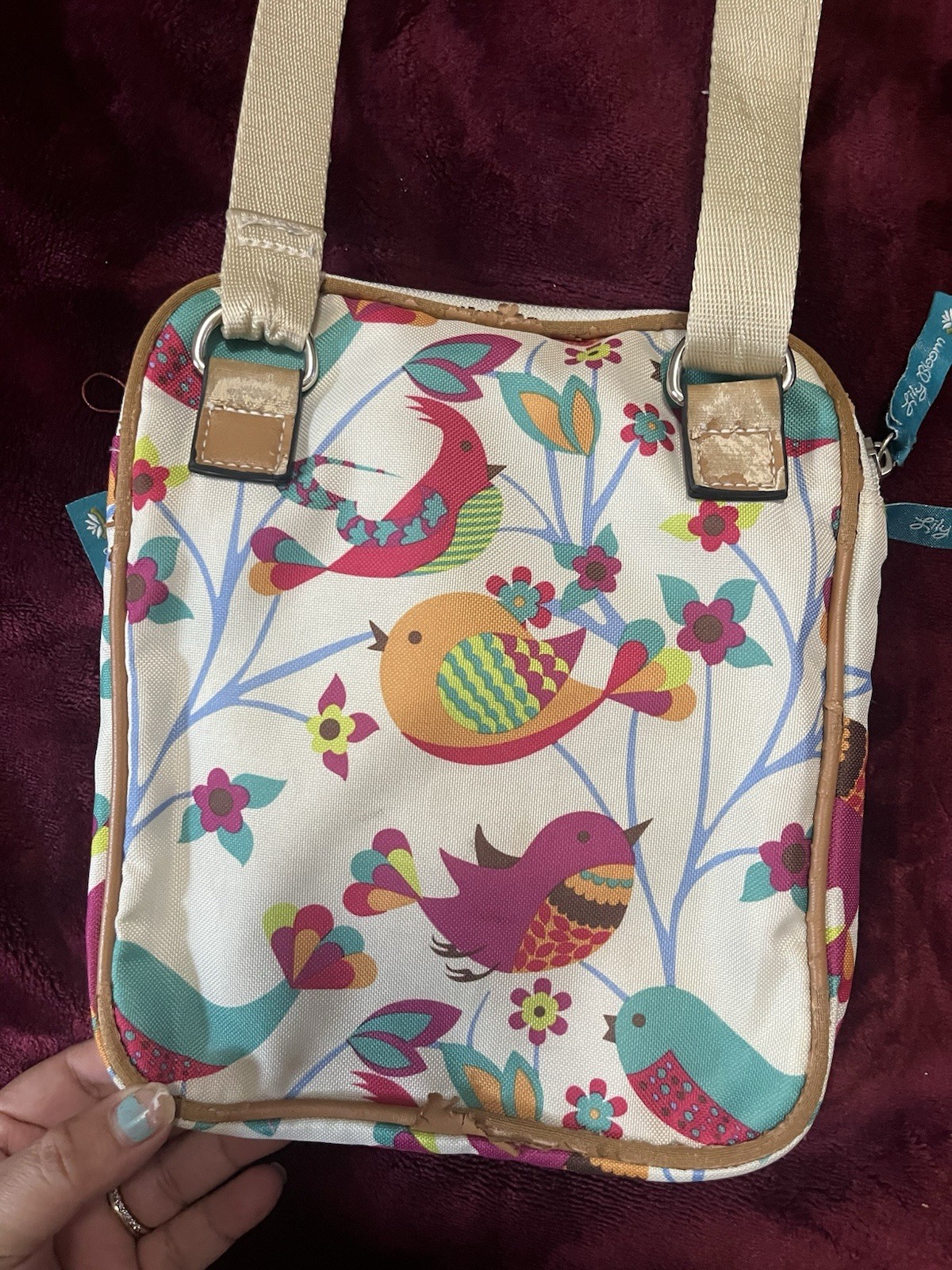 Lily Bloom Women’s Multicolor Bird Floral Crossbody Zip Closure Lined Pockets