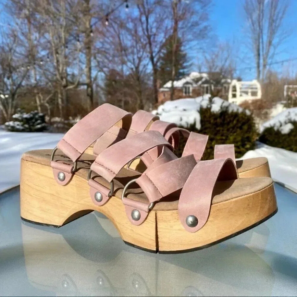 Free People Virgo Switchback Platform Sandals Pink Suede US 10 / EUR 40