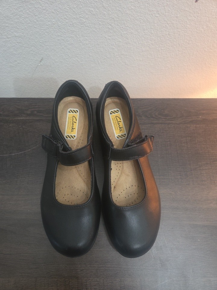 Clarks Womens 6.5 Talene Ave Black Leather Non Slip Mary Jane Shoes
