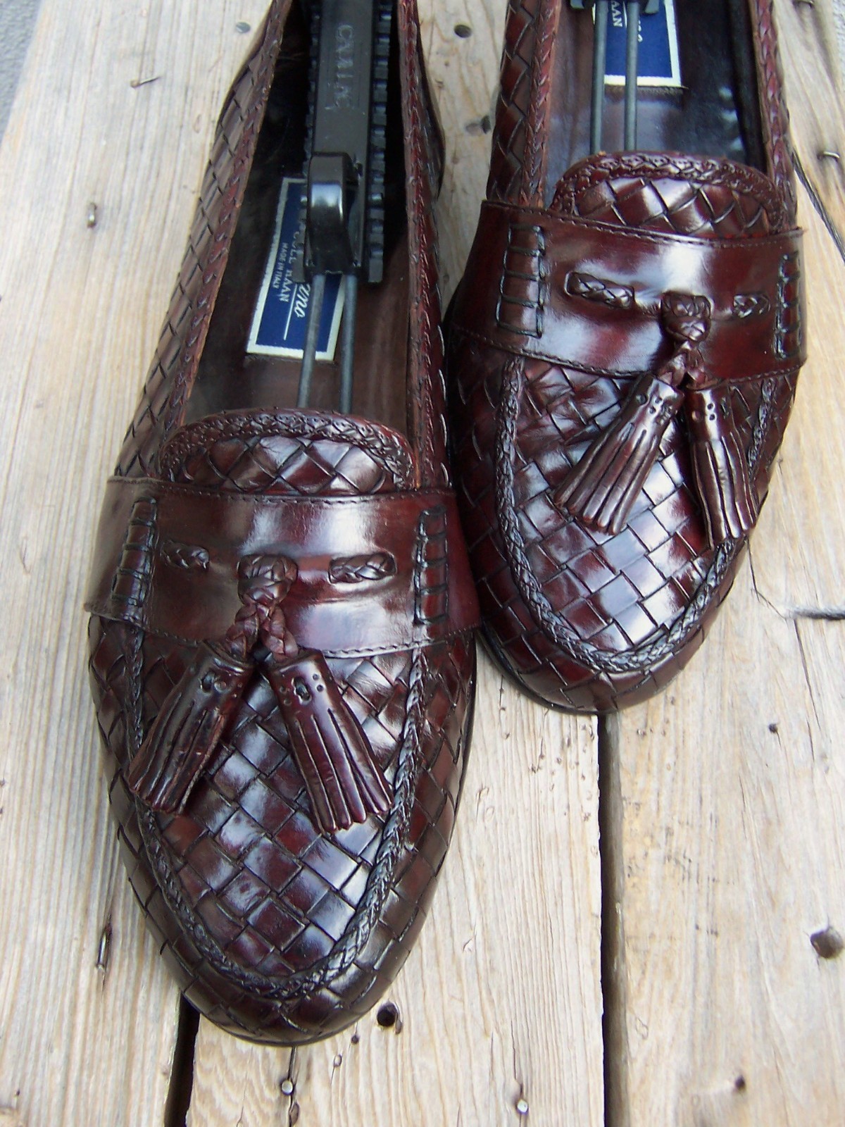 COLE HA Casual Dress Shoes Brown Woven Leather Italian Tassel Loafers Size 10.5M