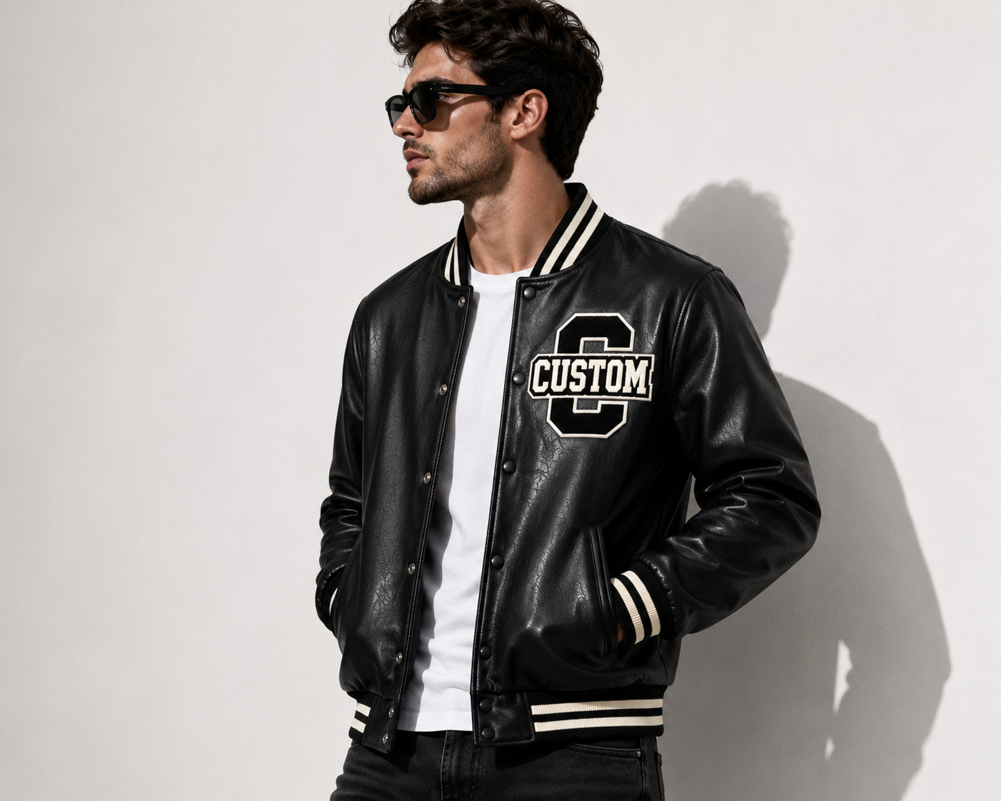 Men’s Black Varsity Jacket Letterman Bomber Coat Custom VELOCITY XS-5XL