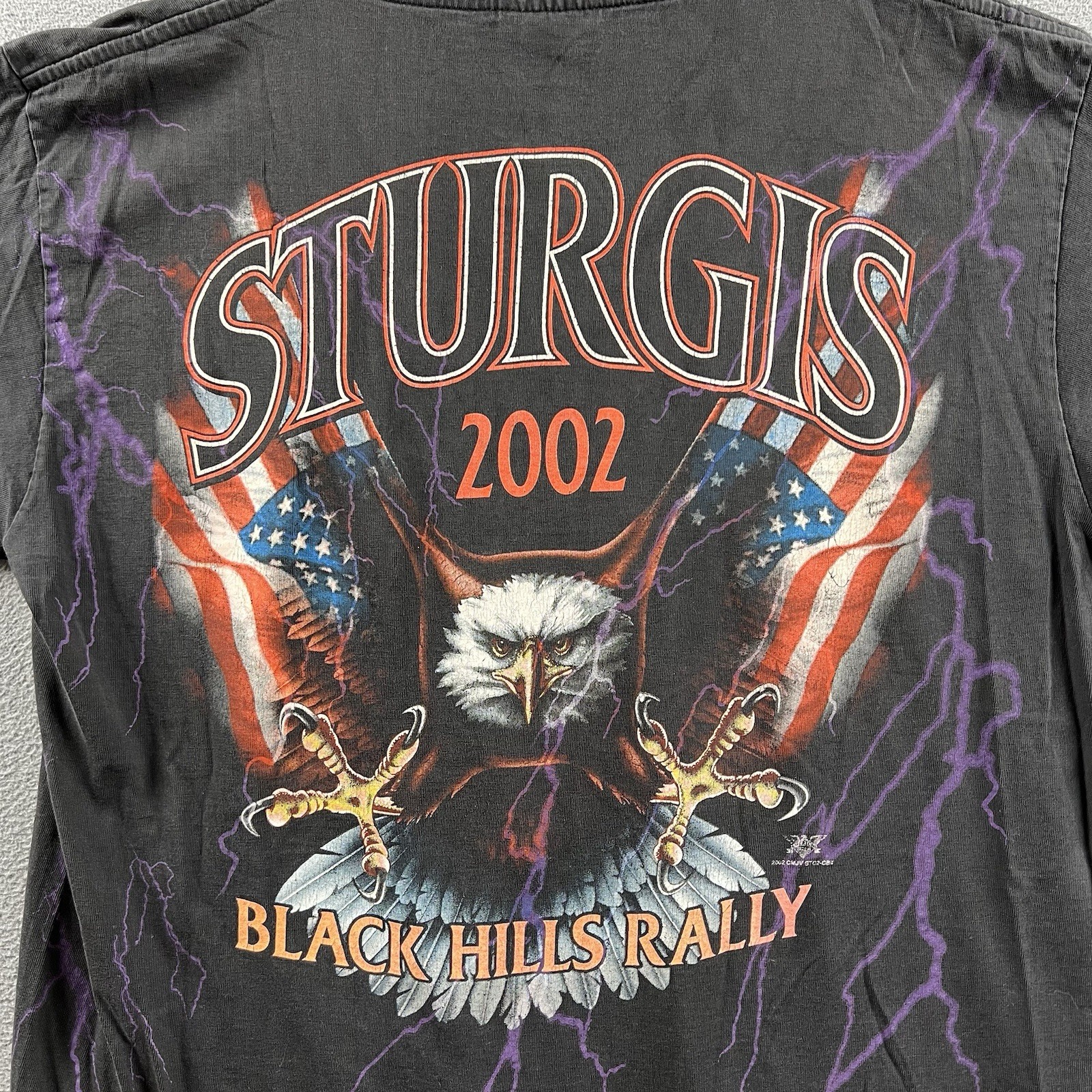 Vintage Sturgis Shirt Mens Large Black Purple Lightning Wolf Biker Rally AOP