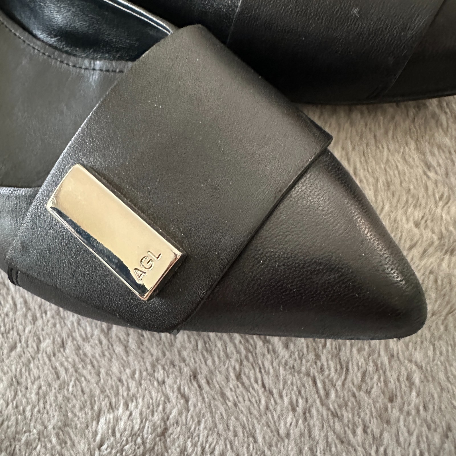 AGL Attilio Giusti Leombruni Black Leather Pointed Toe Ballet Flats Size EU 38