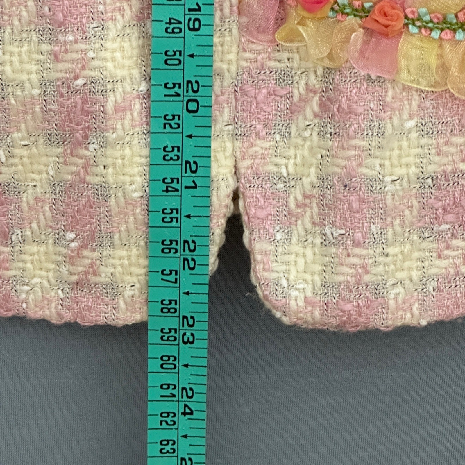 Boho Chic Womens Jacket 12 Pastel Pink Tweed Ribbon Ruffle Feminine Coquette