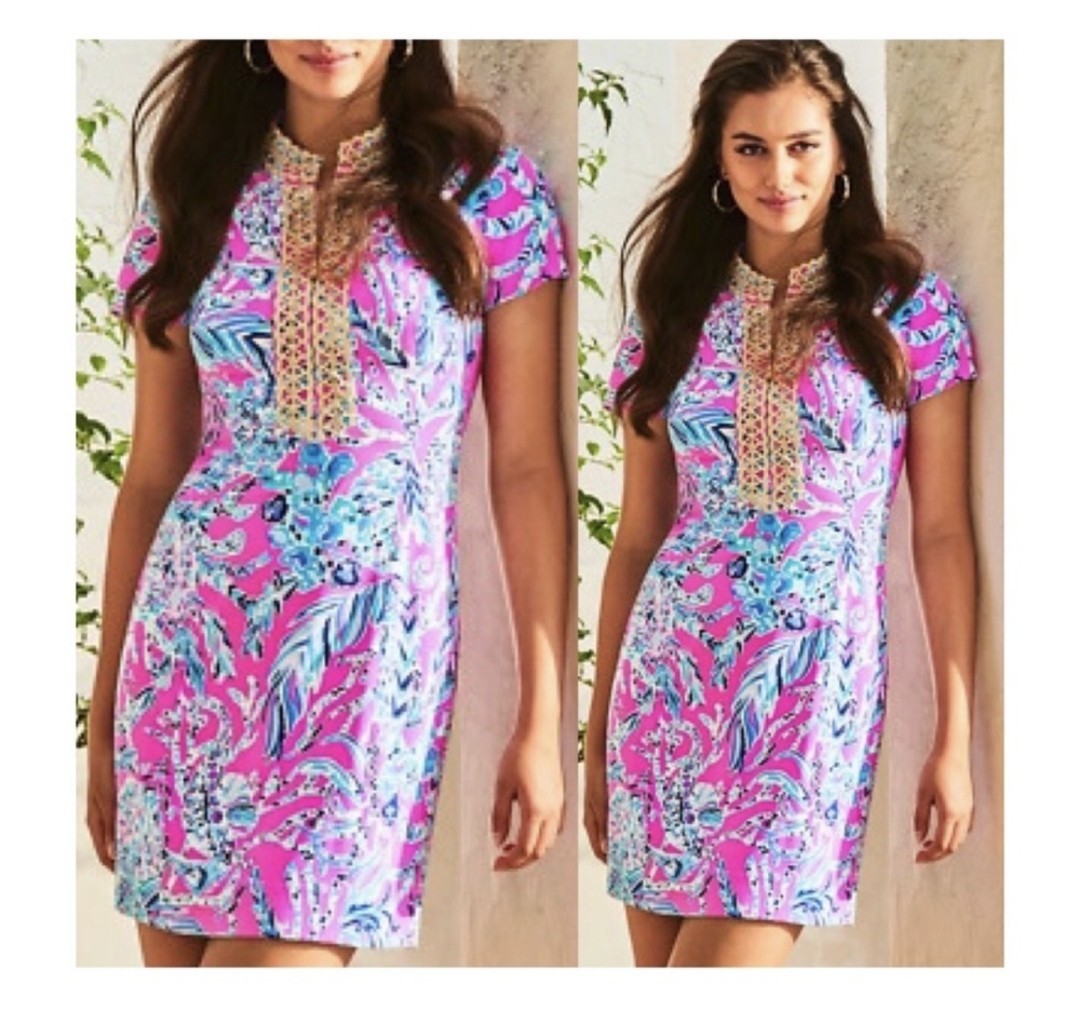 Lilly Pulitzer Pink Seahorse Print Adrena Stretch Mandevilla Shift Dress Size 6