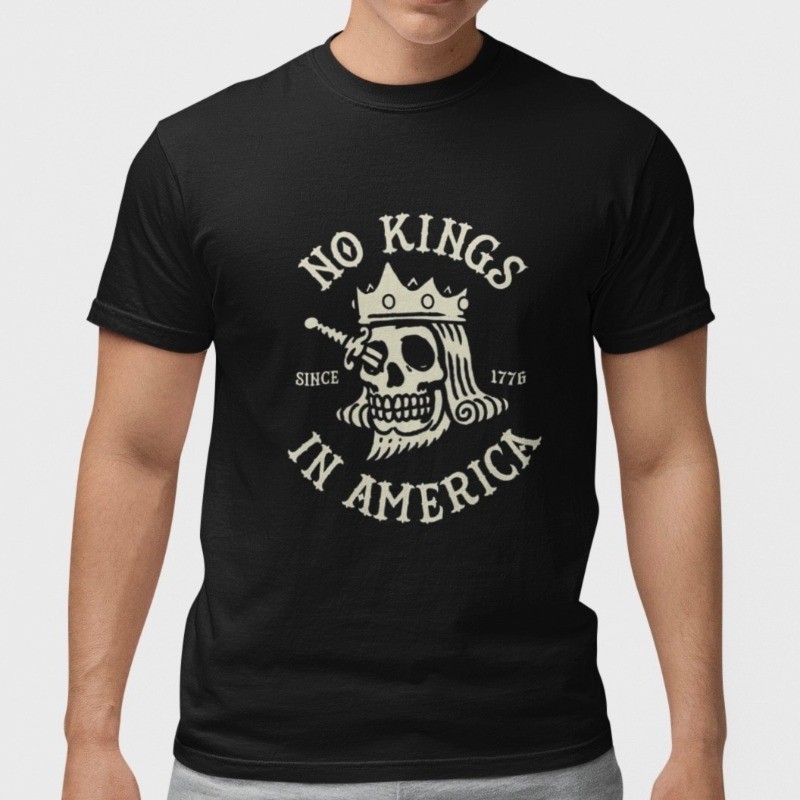No Kings In America Skull Crown Knife T Shirt Patriotic Freedom Graphic Tee