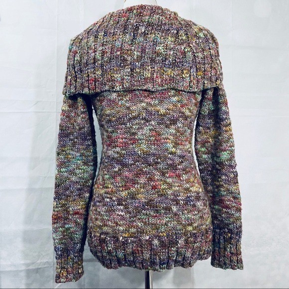 Susan Bristol Multi Color Wool Blend Off Shoulder Chunky Knit Sweater Medium