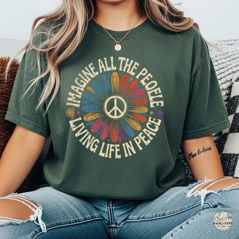 Floral Peace Sign Comfort Tee Imagine All Unisex Soft