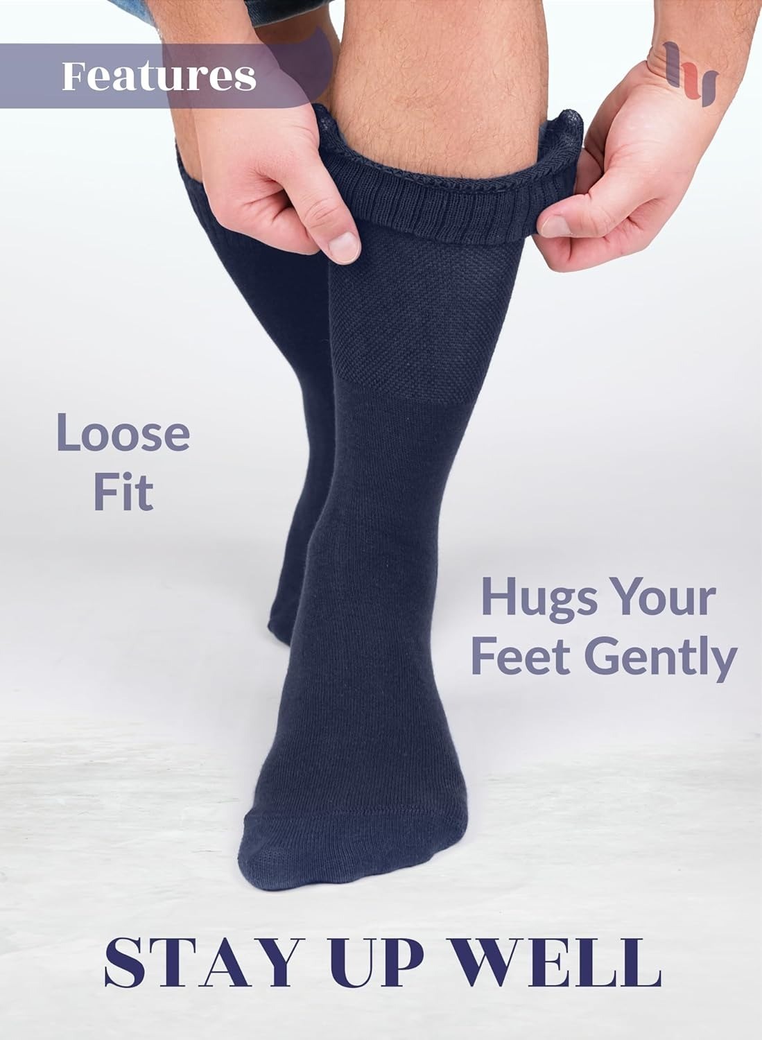 Hugh Ugoli Diabetic Socks for Men, Non-Binding, Seamless, Size M/L/XL