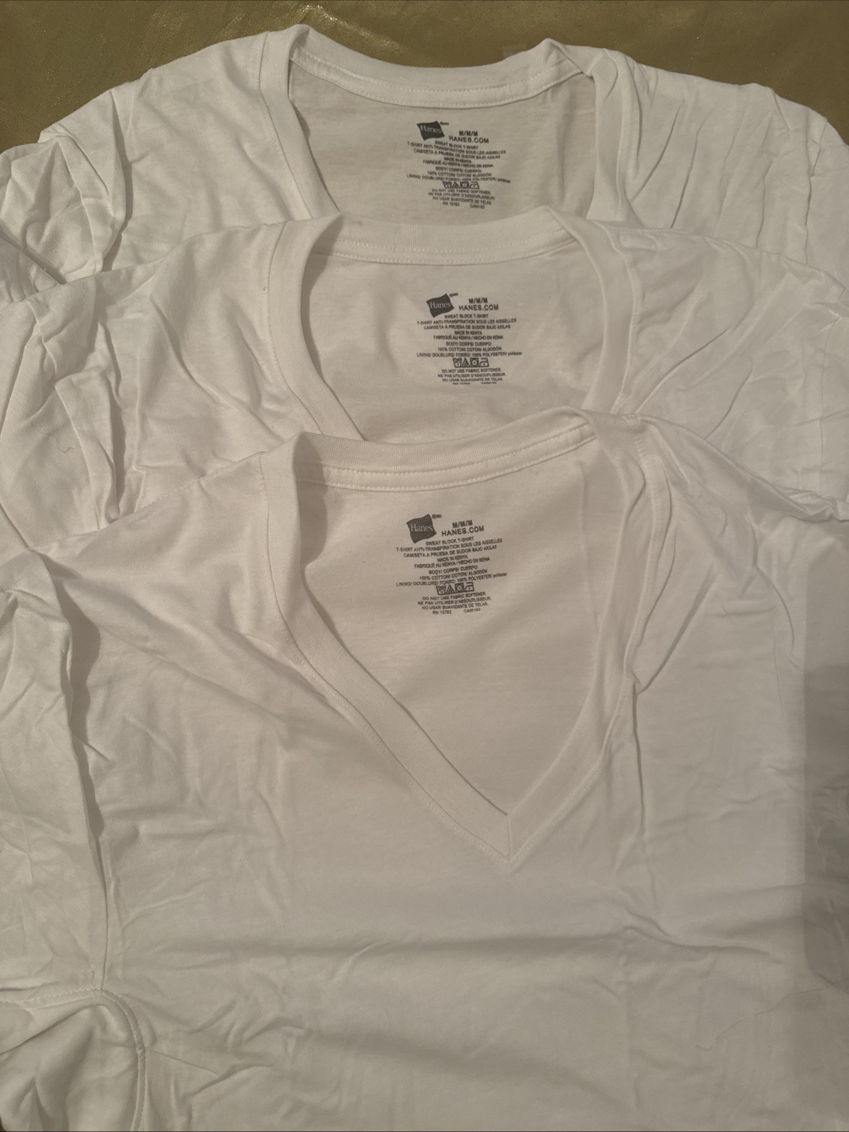 NEW No Packaging Hanes 3 Pack Sweat Block Tee Shirts V-Neck White Size M 38- 40