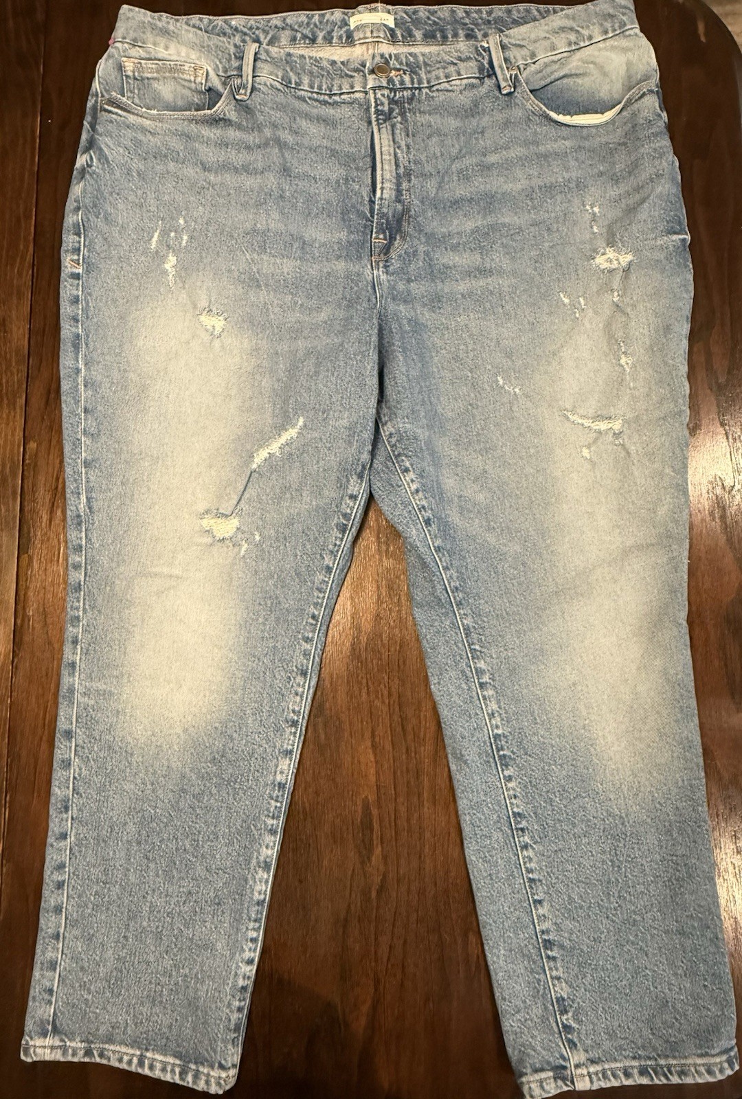 Good American Size 18 Good Classic High Rise Distressed Straight Leg Blue Jeans
