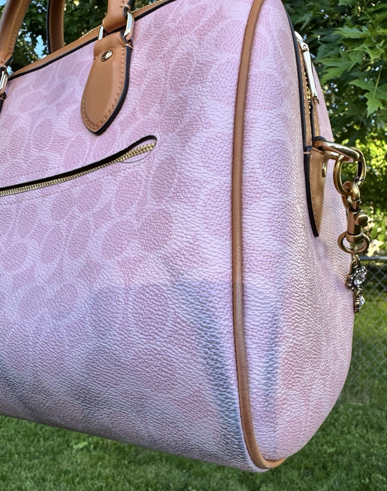 USED* Coach Rowan Large Satchel Bag In Signature in Powder Pink