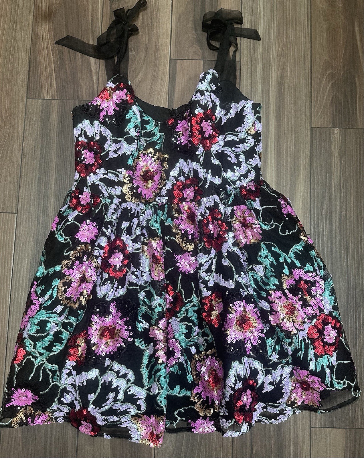 NEW, DRESS THE POPULATION Kaitrin Sequin Floral Minidress SZ L