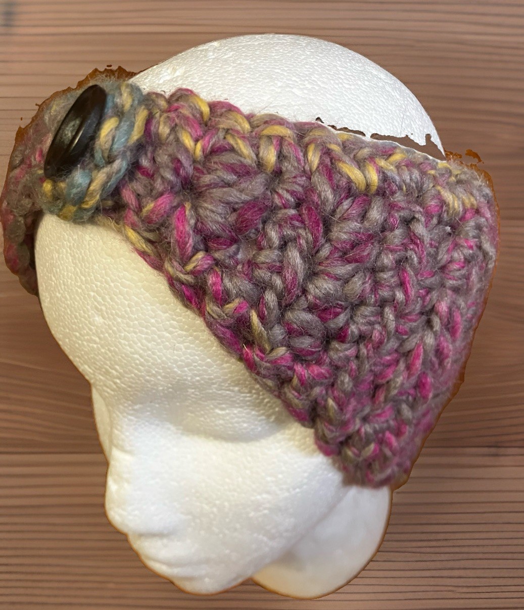 Handmade Knit headband Ear warmer wrap Boho Button Accent Multicolored OS