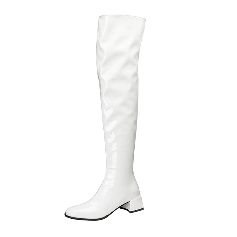Women Patent Leather Over The Knee Boots Thigh High Block Heel Long Boots Shoes