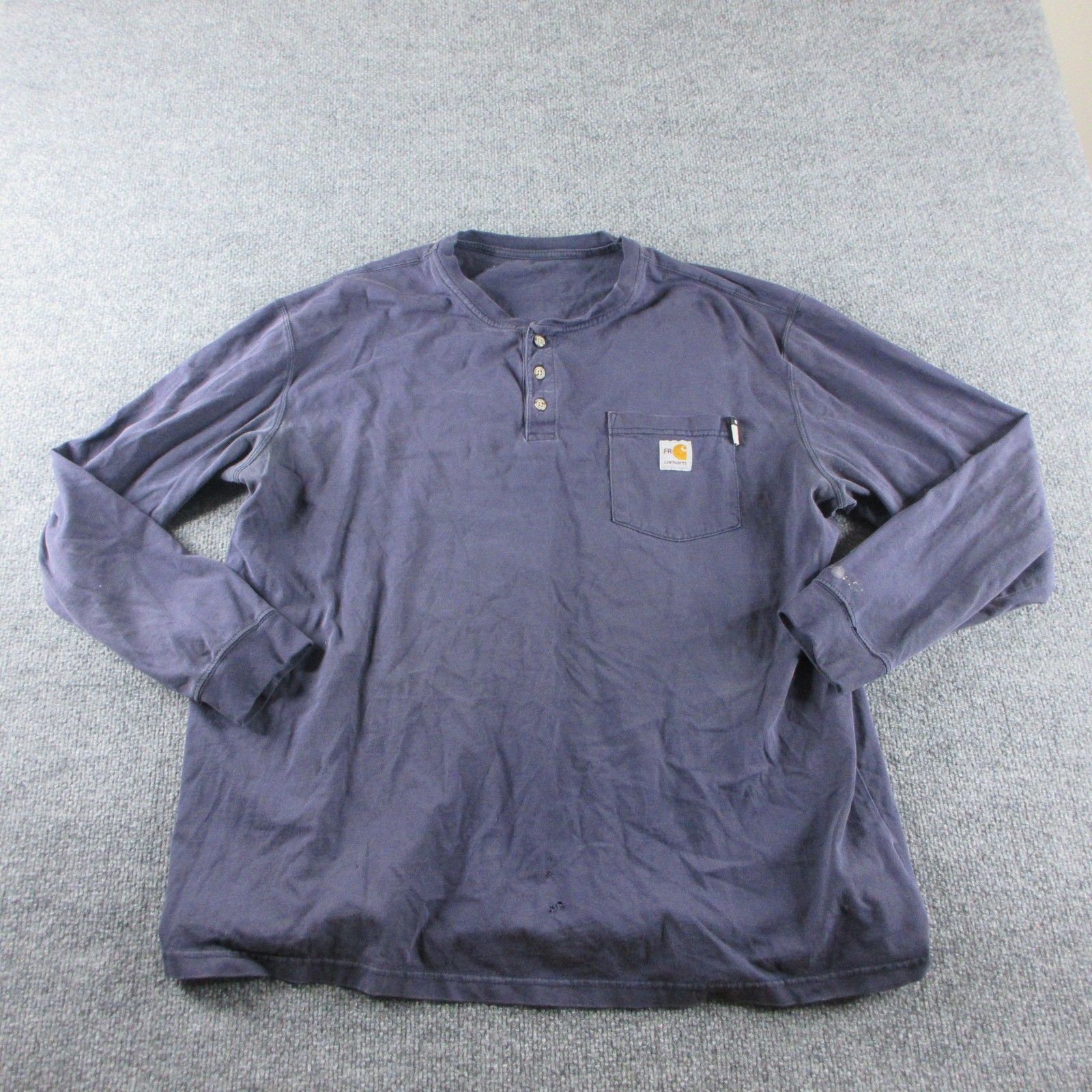 Carhartt FR Force Shirt Mens XL Blue Long Sleeve Flame Resistant Henley Workwear
