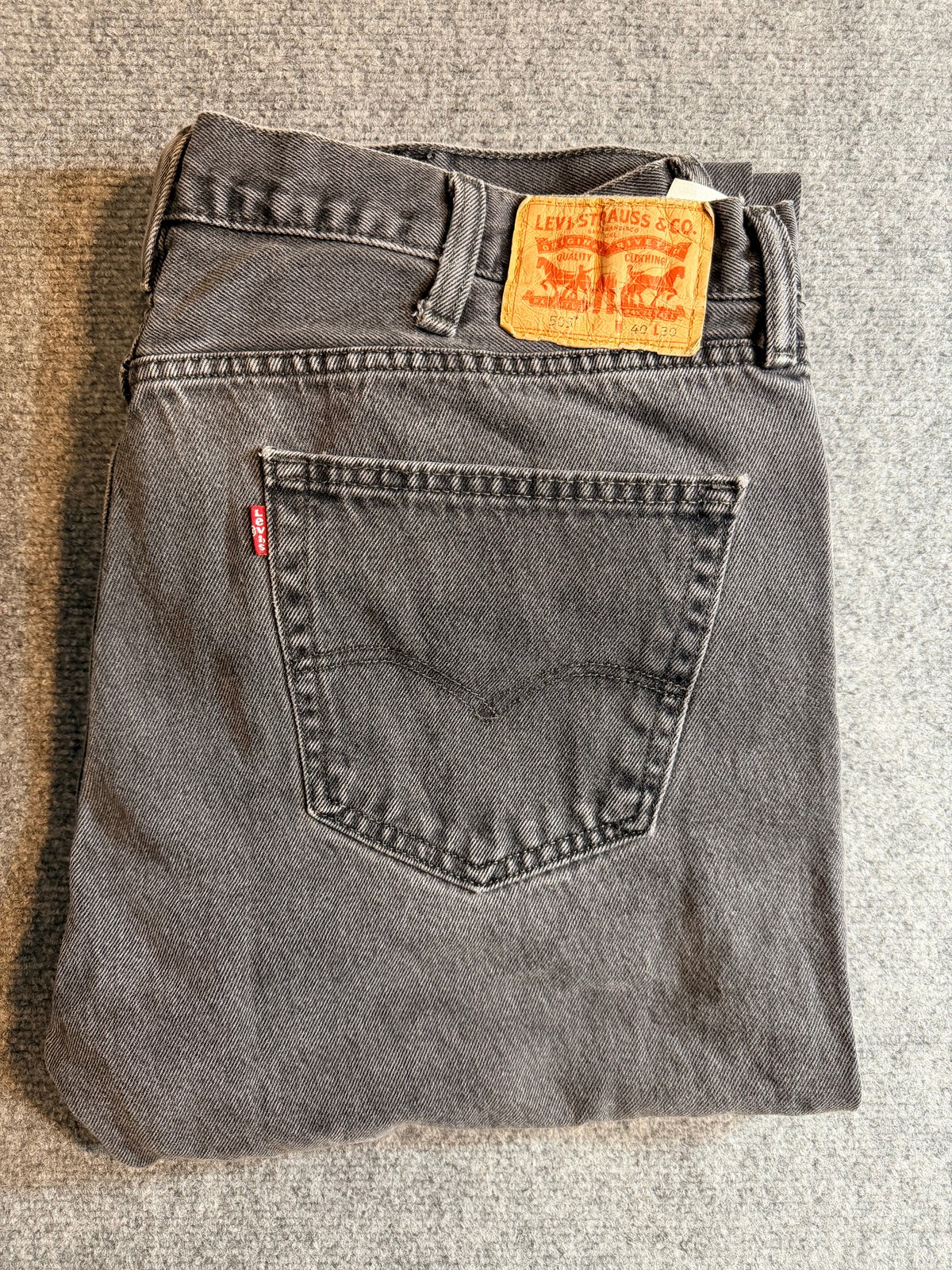 Levis 505 Mens Jeans 40×30 Black Washed Denim Regular Fit Straight Leg