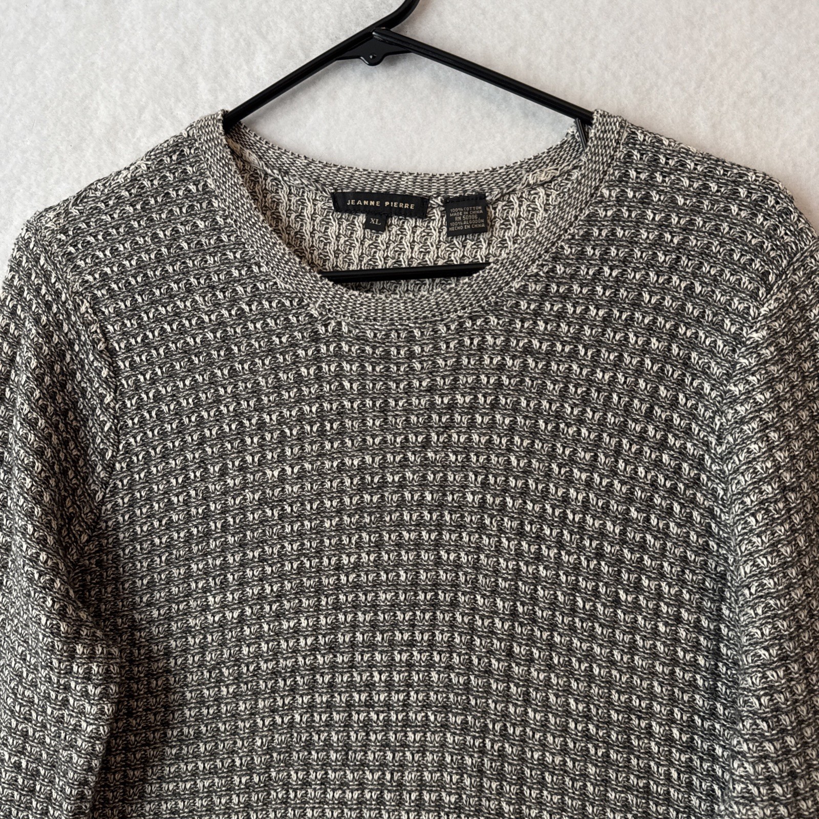 Jeanne Pierre Waffle Knit Curved Hem Pullover Sweater Women’s XL Combo Gray Chic