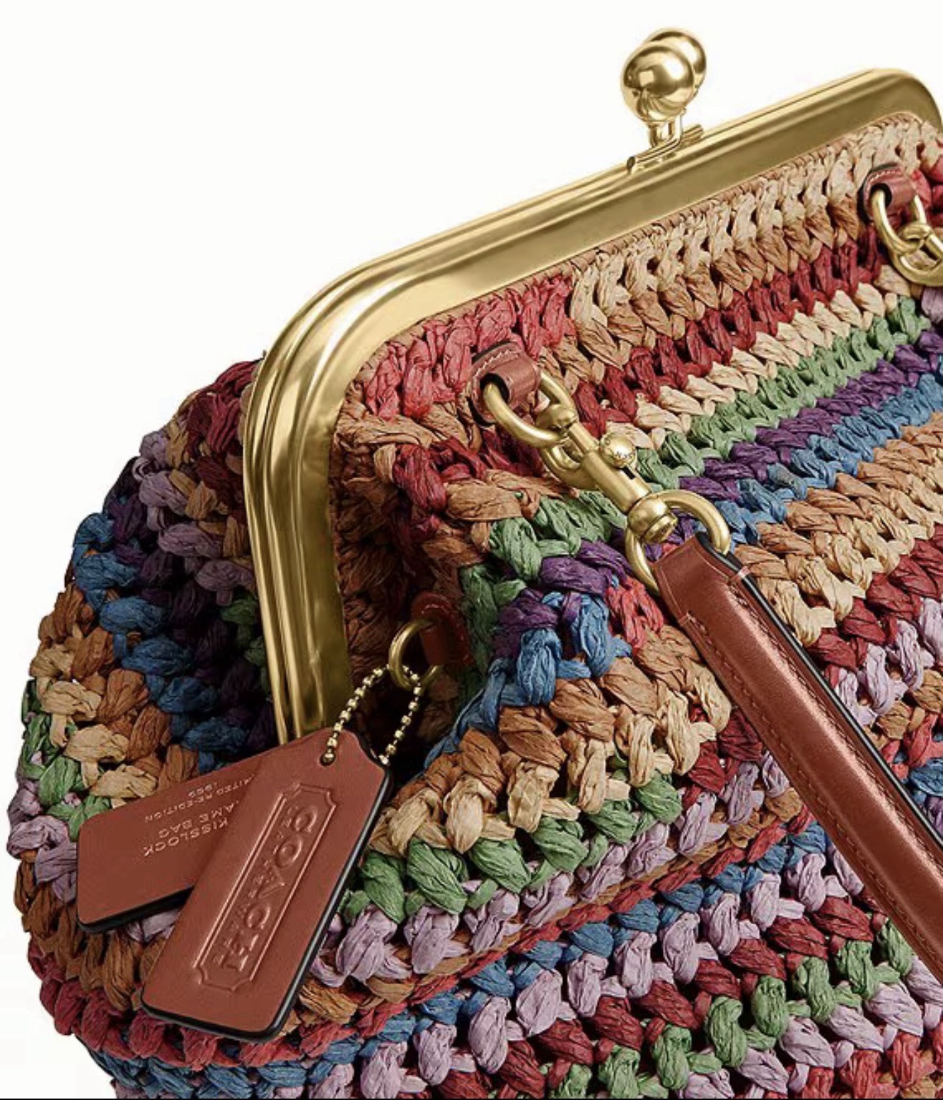 COACH Kisslock Frame Bag 27 Straw Brass Multi Color